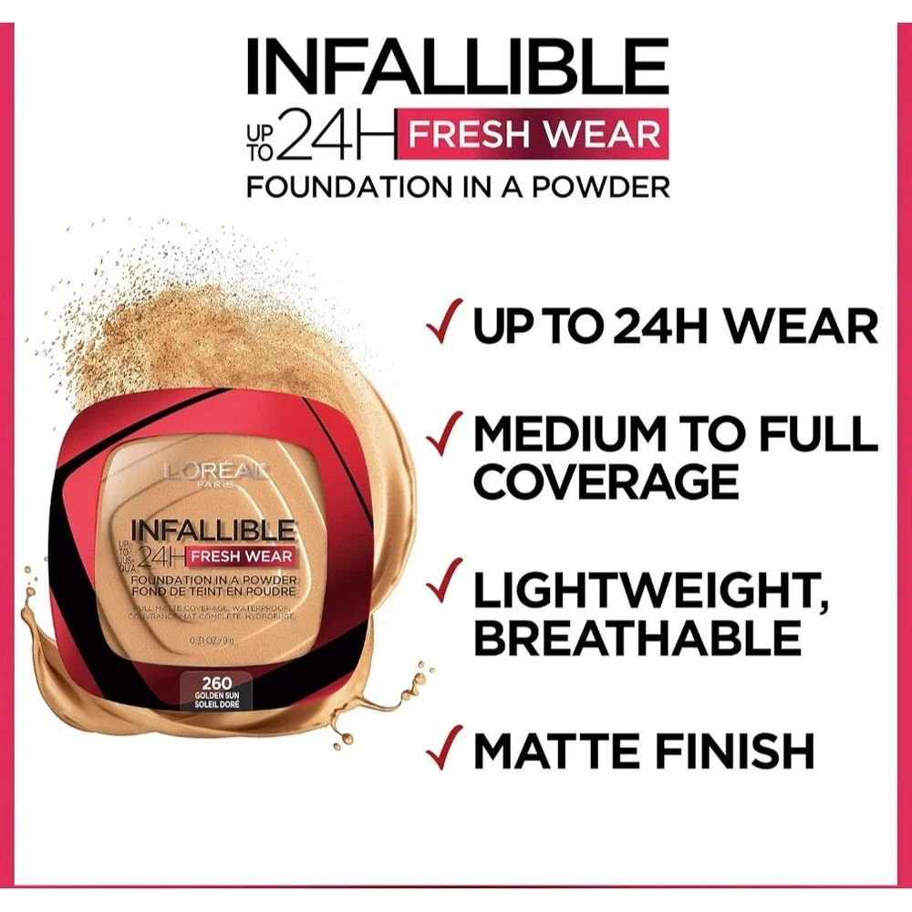 L'Oreal Paris Infallible 24 Hr Fresh Wear Foundation in a Powder 375 Deep Amber